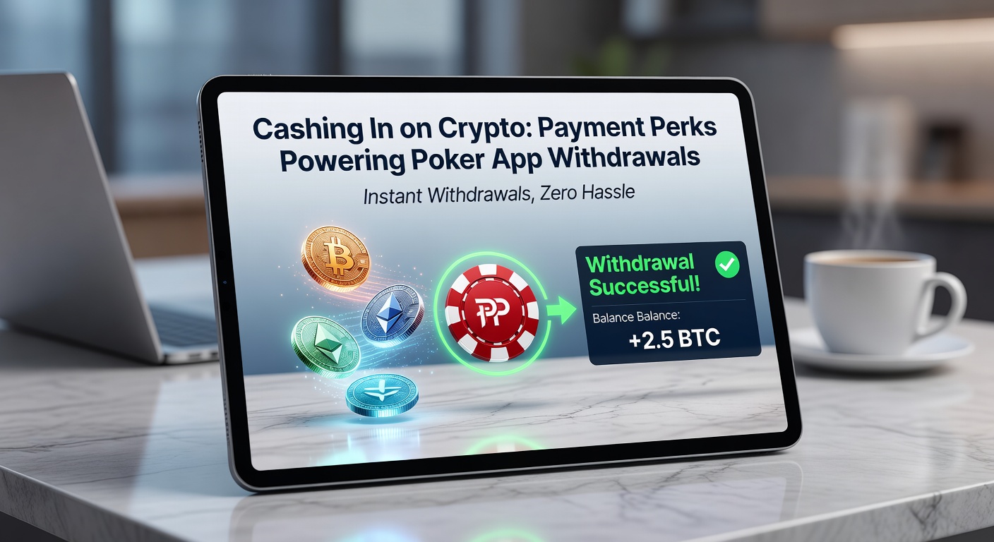 Digital wallet interface showing cryptocurrency transactions for poker withdrawals on a mobile app, with blockchain icons and speed indicators