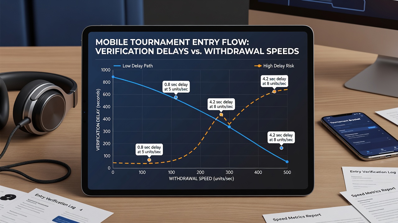 Analytics dashboard displaying verification timelines and withdrawal speed metrics for mobile poker tournament entries