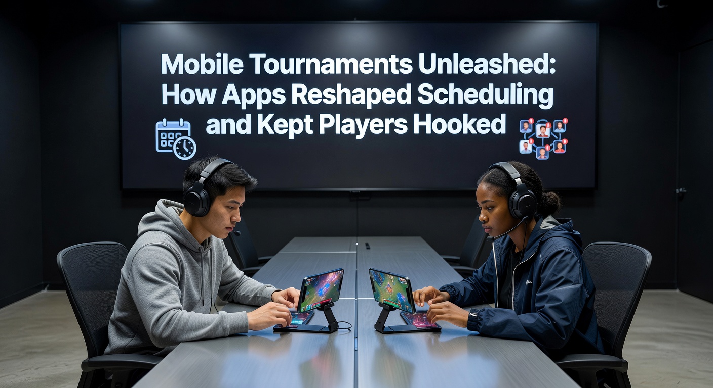 Smartphone screen displaying a live mobile poker tournament interface, with players competing in real-time from various locations worldwide.