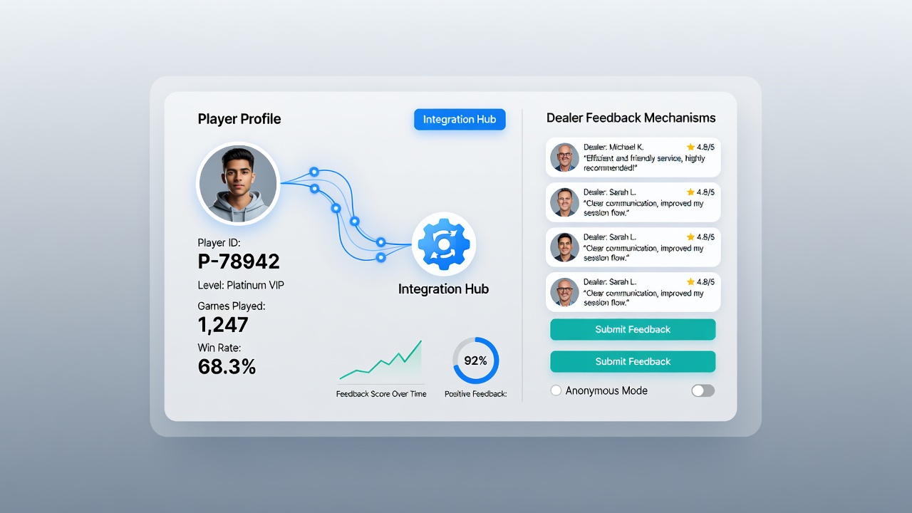 Live dealer interface showing real-time feedback submission linked to player accounts in a mobile poker application