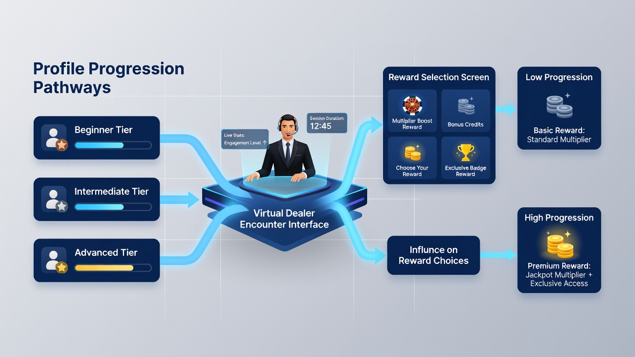 Screenshot showing reward choice interface during a virtual dealer poker session with tier indicators