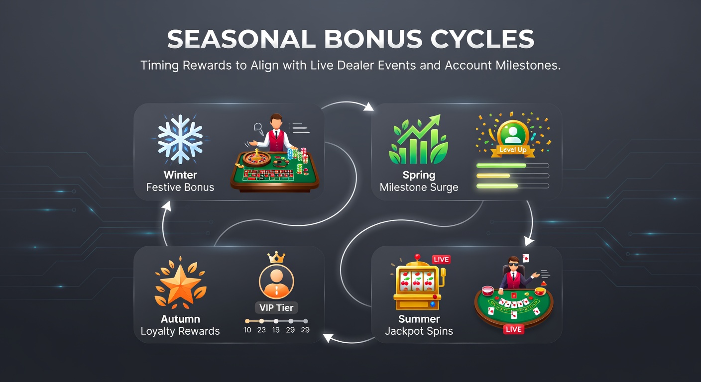 Seasonal bonus cycles diagram illustrating reward timing with live dealer events and account milestones in poker applications