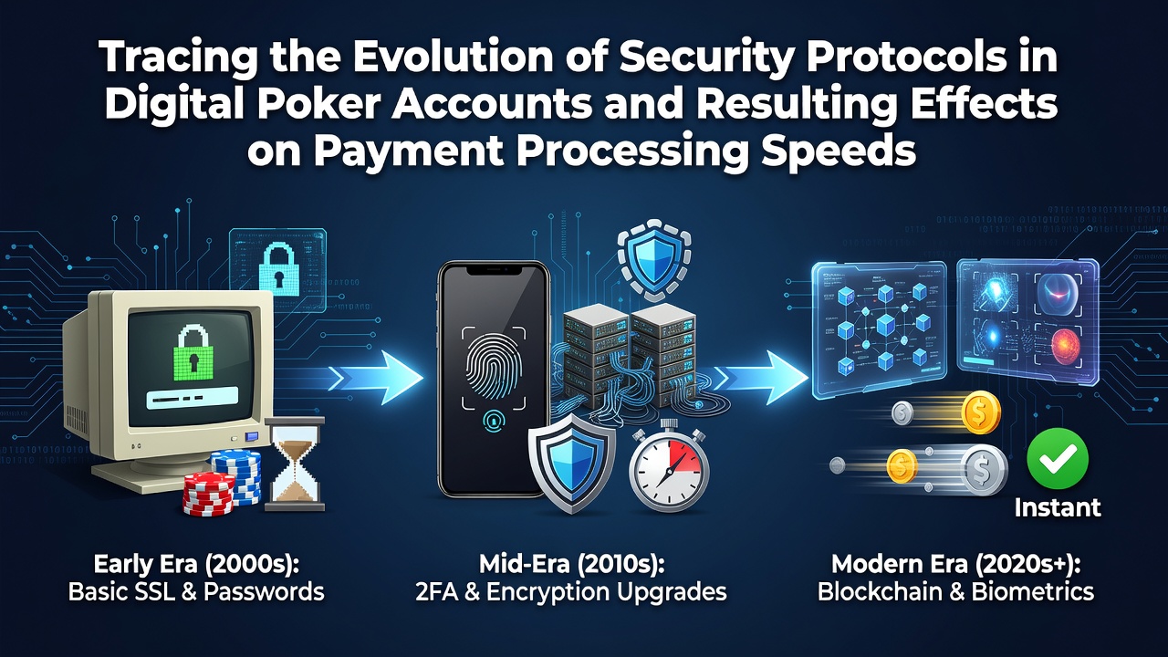 Evolution of security protocols timeline in digital poker platforms showing early encryption layers transitioning to advanced multi-factor systems